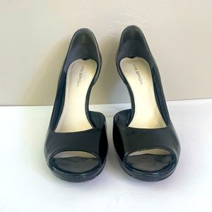 Via Spiga Patent Leather Heels Black Peep Toe Cut Out